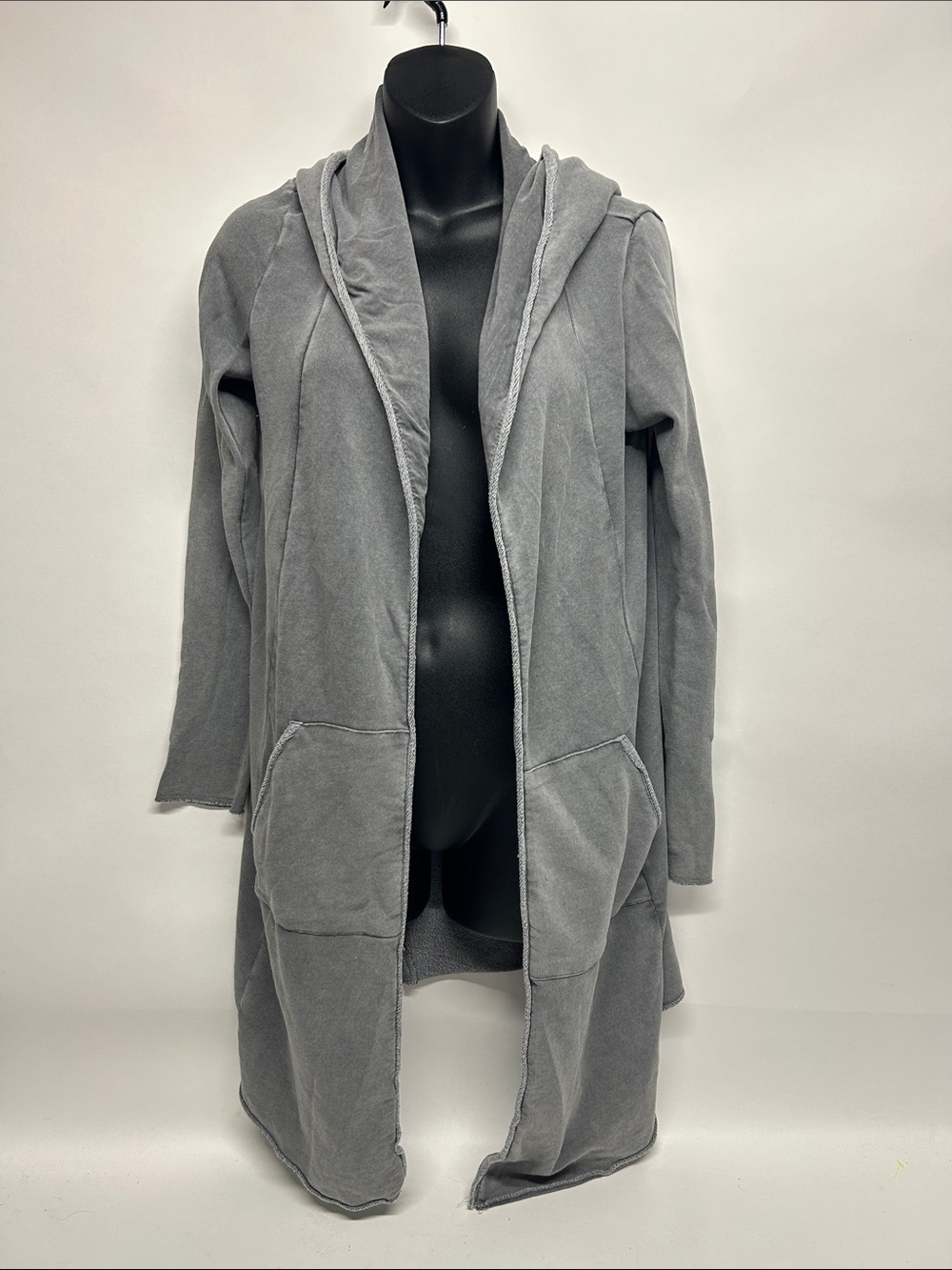 Grey Hooded Open Front Cardigan size small streetwear